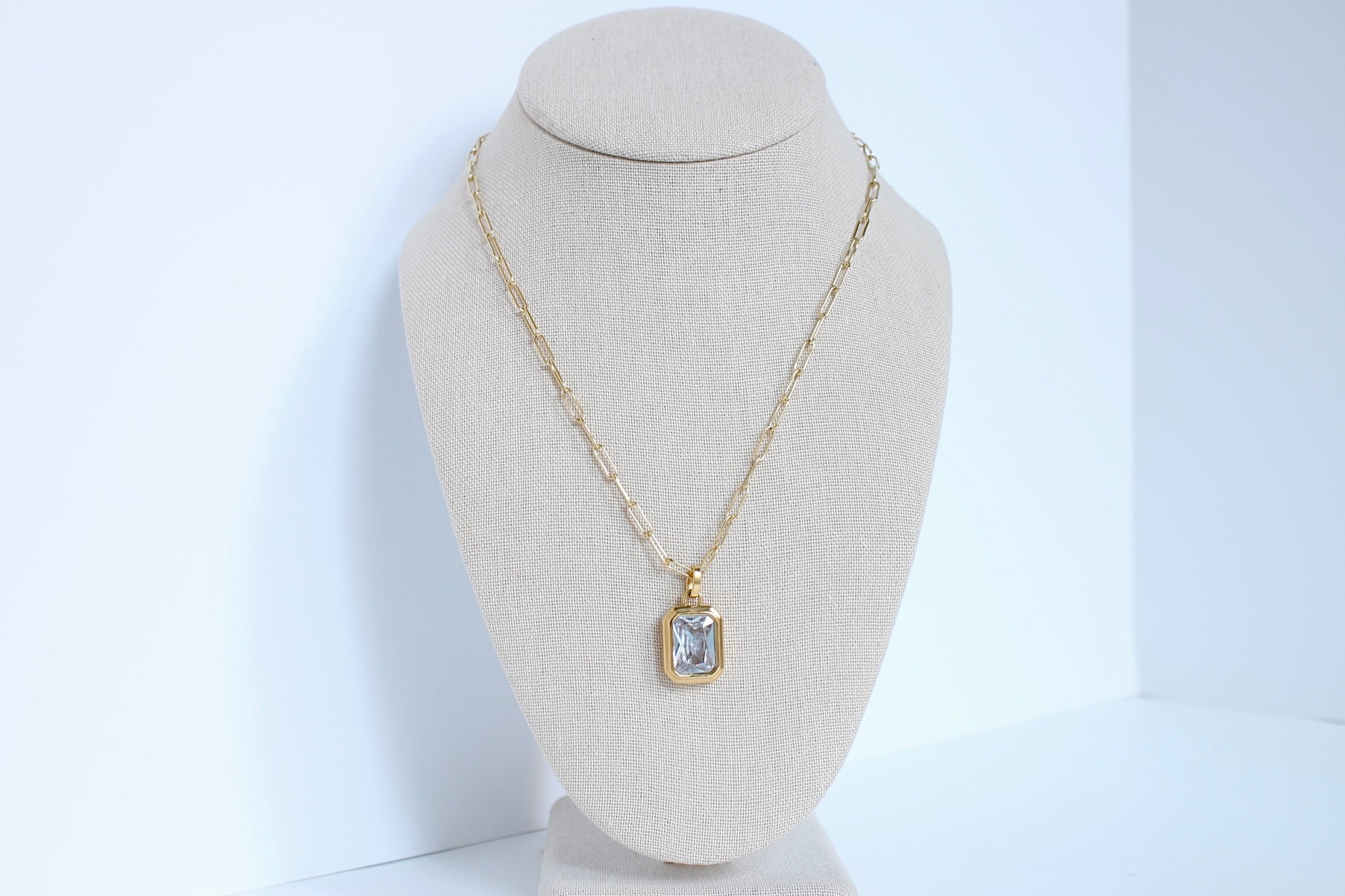 18k gold plated stainless steel clear zircon  pendant necklace